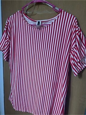 Women's Red & White Striped Short Sleeve Tee